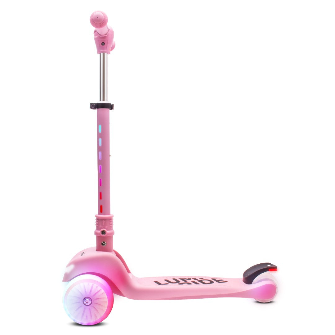 Dreirädriger Balance-Scooter, faltbar, verstellbar, Regenbogenräder, Lumi Ride LED, 7 Farben, 20 Programme, rosa, Sun Baby 