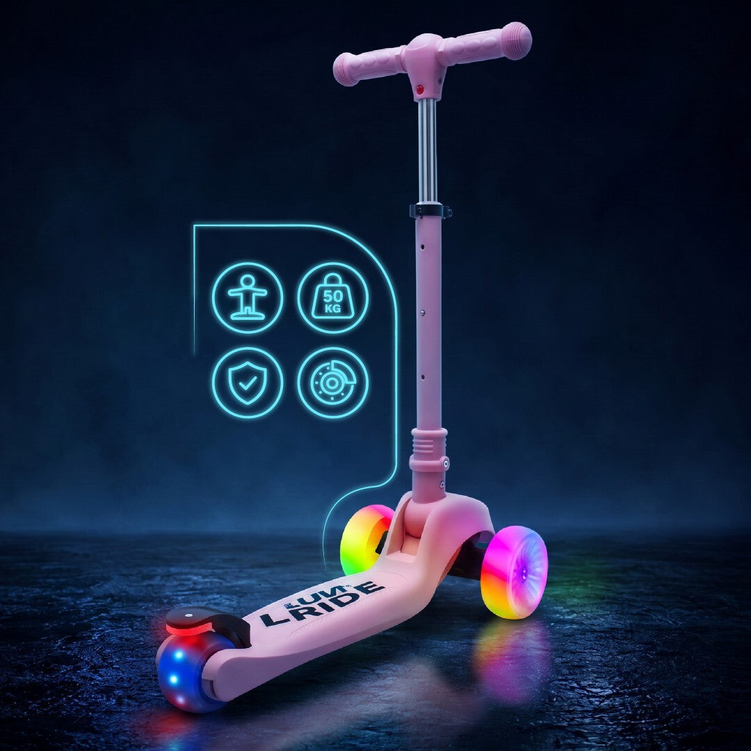 Three-wheeled balance scooter, foldable, adjustable, rainbow wheels, Lumi Ride LED, 7 colors, 20 programs, pink, Sun Baby