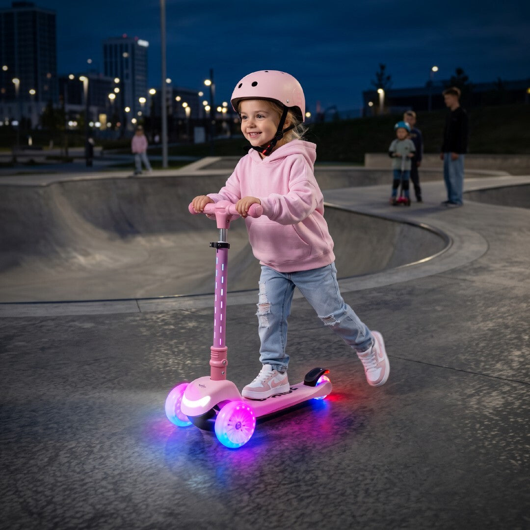 Three-wheeled balance scooter, foldable, adjustable, rainbow wheels, Lumi Ride LED, 7 colors, 20 programs, pink, Sun Baby