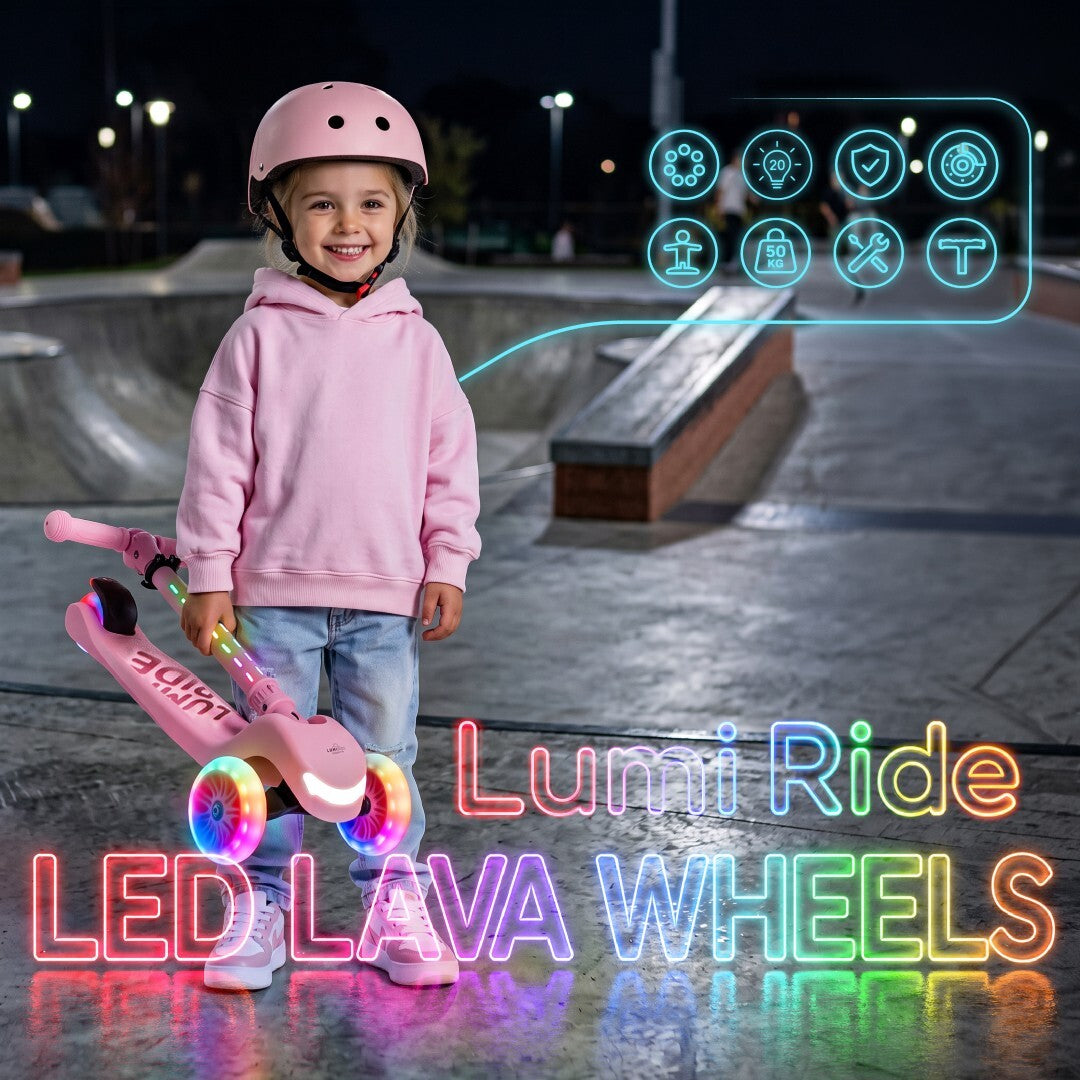 Three-wheeled balance scooter, foldable, adjustable, rainbow wheels, Lumi Ride LED, 7 colors, 20 programs, pink, Sun Baby