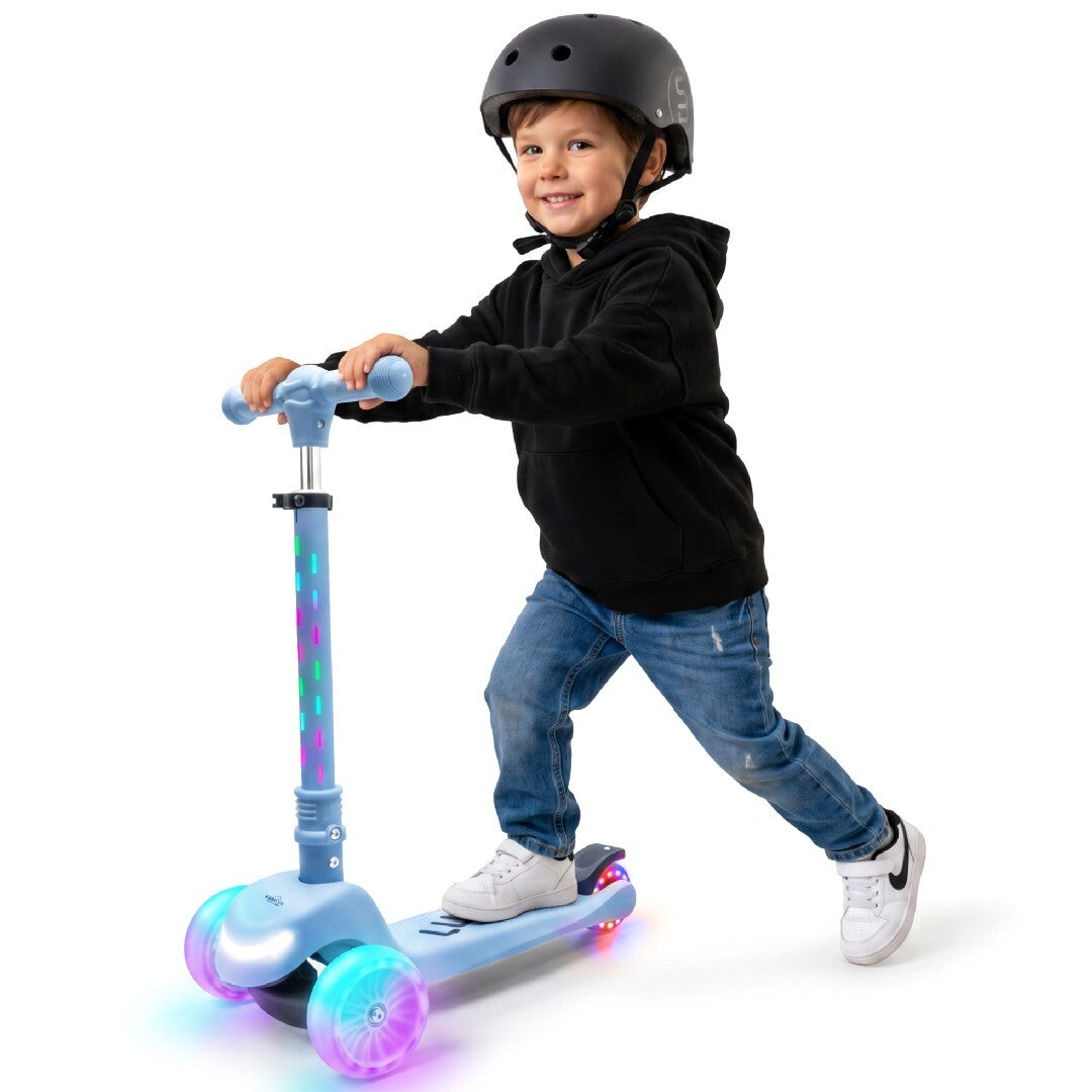Three-wheeled balance scooter, foldable, adjustable, rainbow wheels, Lumi Ride LED, 7 colors, 20 programs, blue, Sun Baby