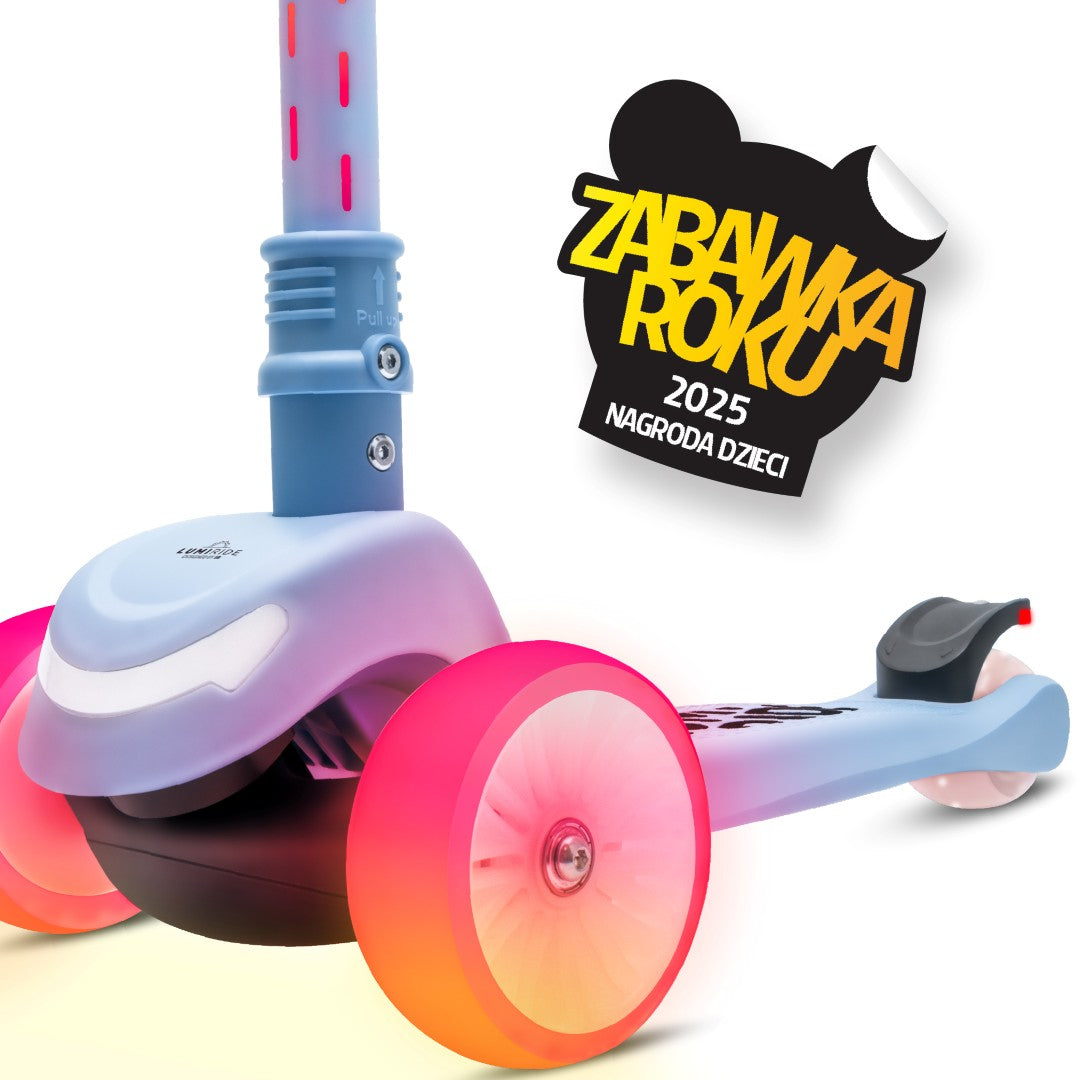 Dreirädriger Balance-Scooter, faltbar, verstellbar, Regenbogenräder, Lumi Ride LED, 7 Farben, 20 Programme, blau, Sun Baby 