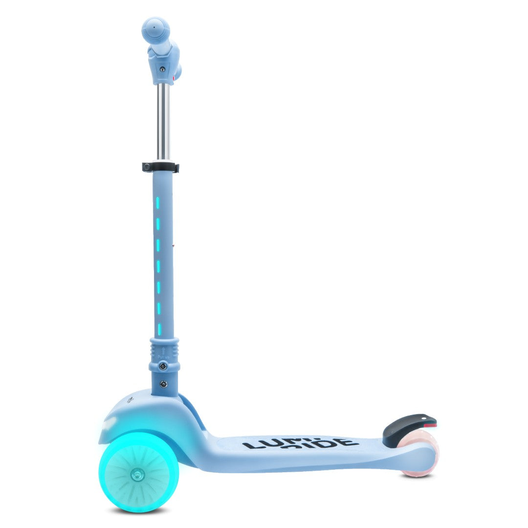 Dreirädriger Balance-Scooter, faltbar, verstellbar, Regenbogenräder, Lumi Ride LED, 7 Farben, 20 Programme, blau, Sun Baby 