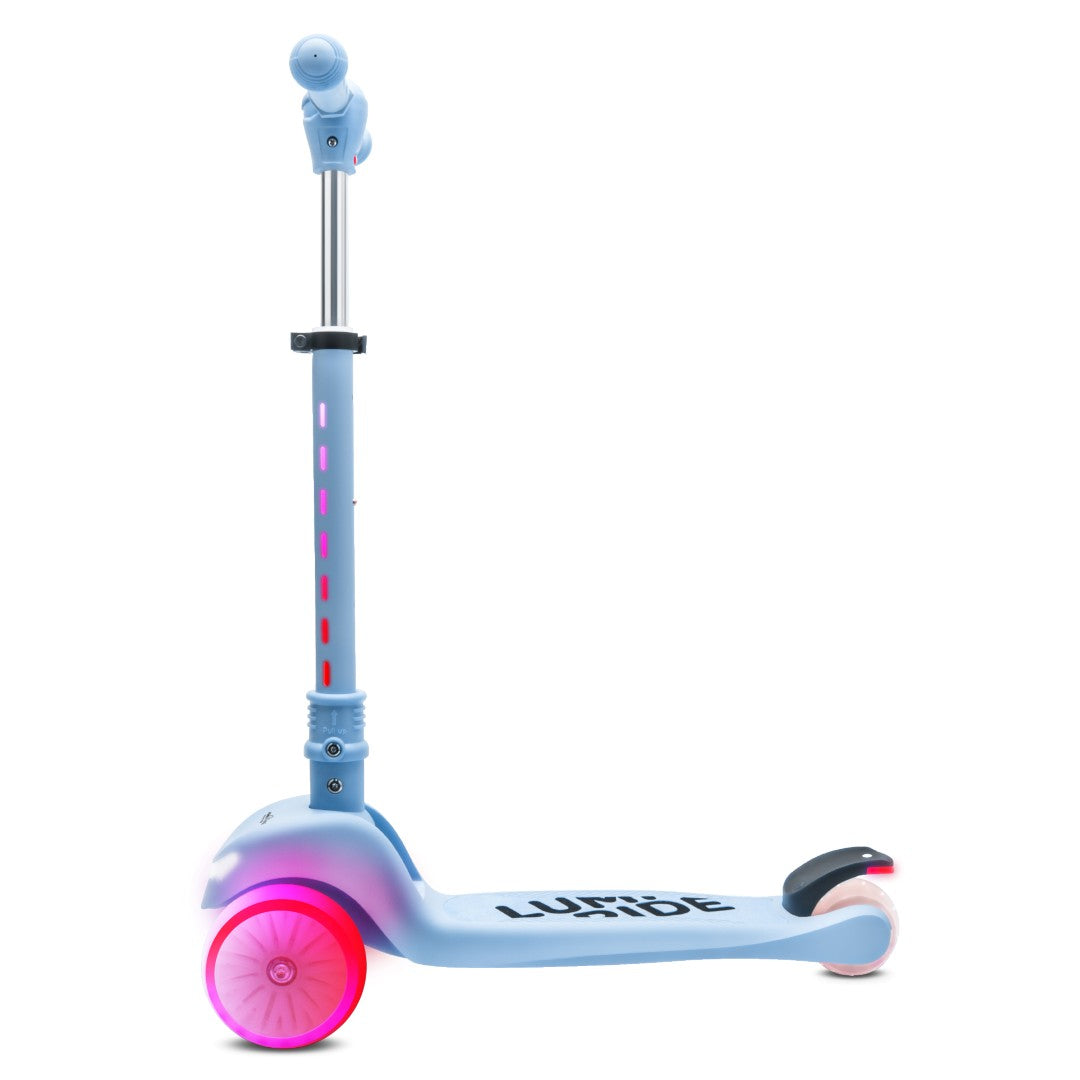 Dreirädriger Balance-Scooter, faltbar, verstellbar, Regenbogenräder, Lumi Ride LED, 7 Farben, 20 Programme, blau, Sun Baby 