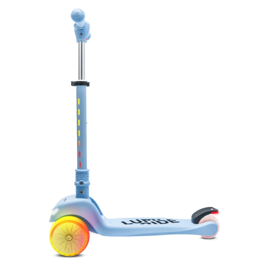Dreirädriger Balance-Scooter, faltbar, verstellbar, Regenbogenräder, Lumi Ride LED, 7 Farben, 20 Programme, blau, Sun Baby 