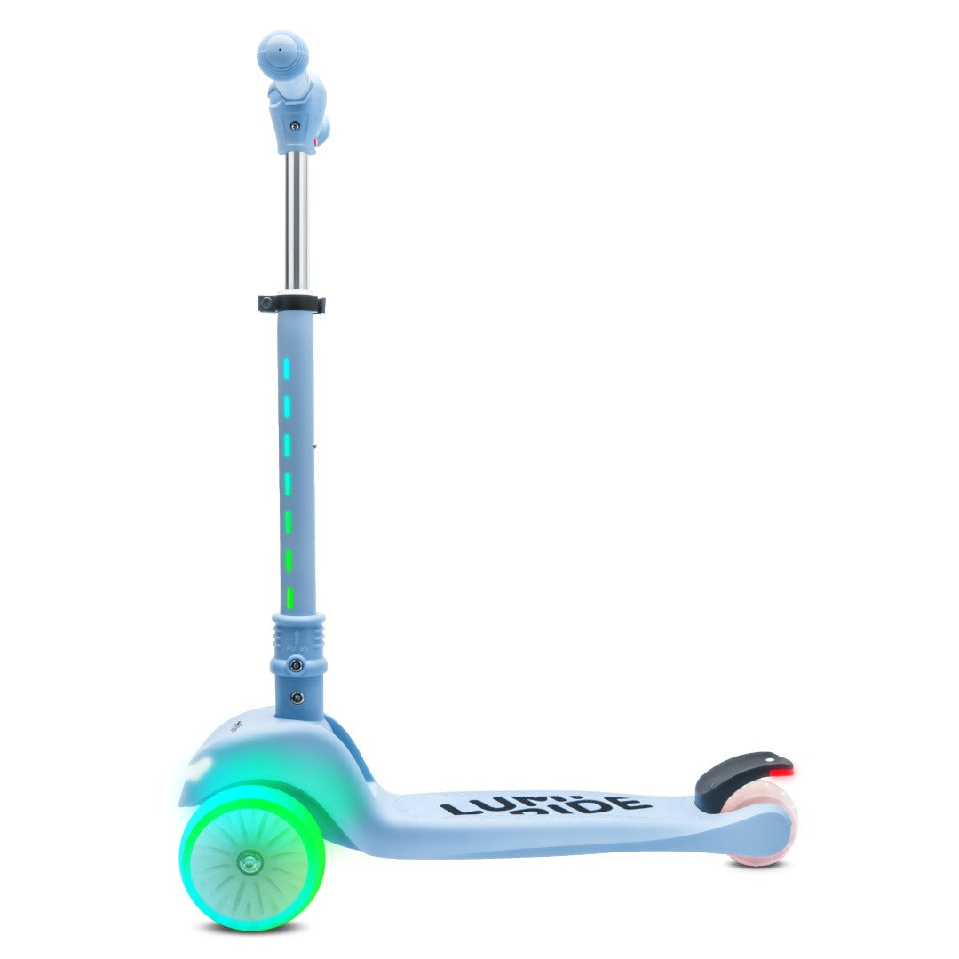 Dreirädriger Balance-Scooter, faltbar, verstellbar, Regenbogenräder, Lumi Ride LED, 7 Farben, 20 Programme, blau, Sun Baby 