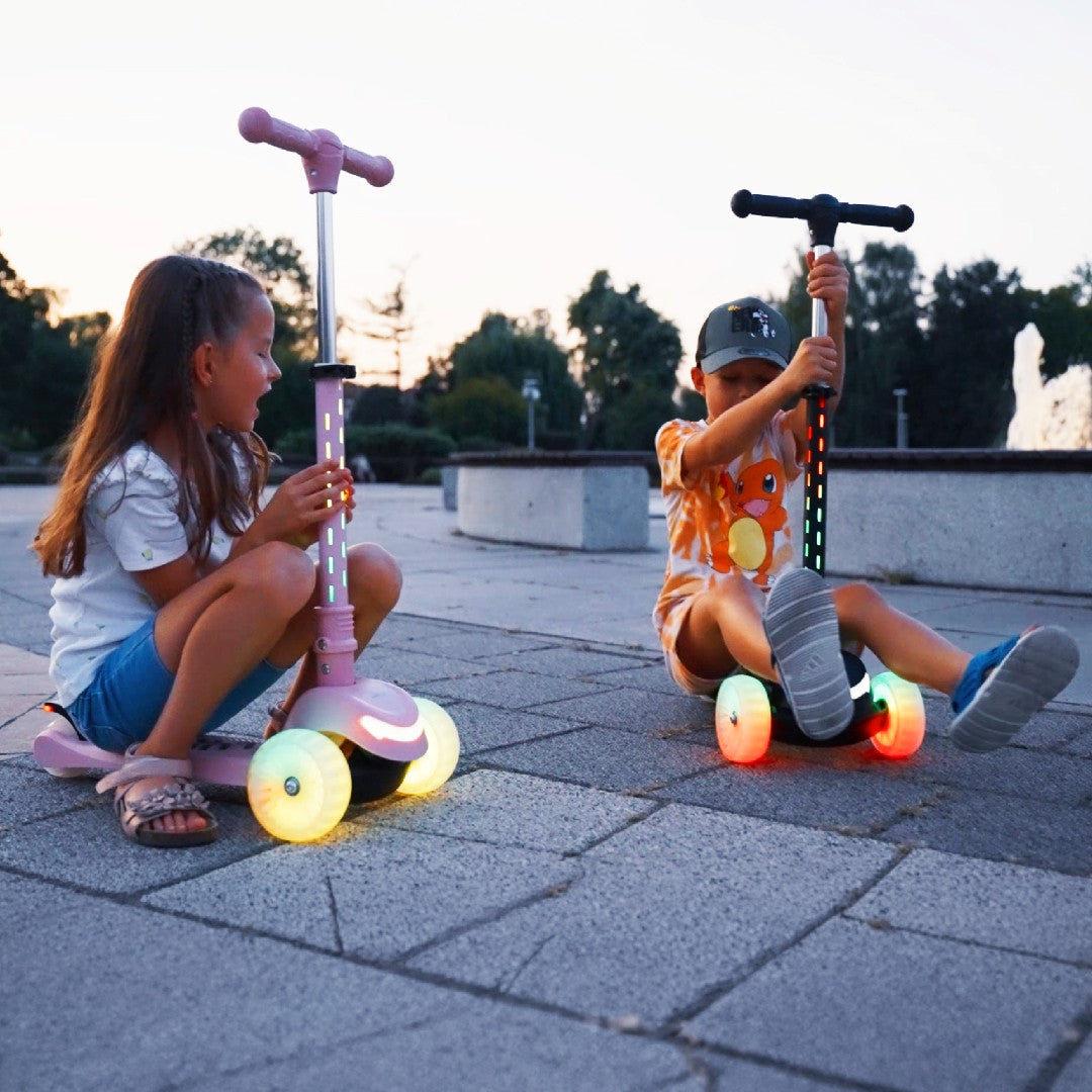 Dreirädriger Balance-Scooter, faltbar, verstellbar, Regenbogenräder, Lumi Ride LED, 7 Farben, 20 Programme, blau, Sun Baby 