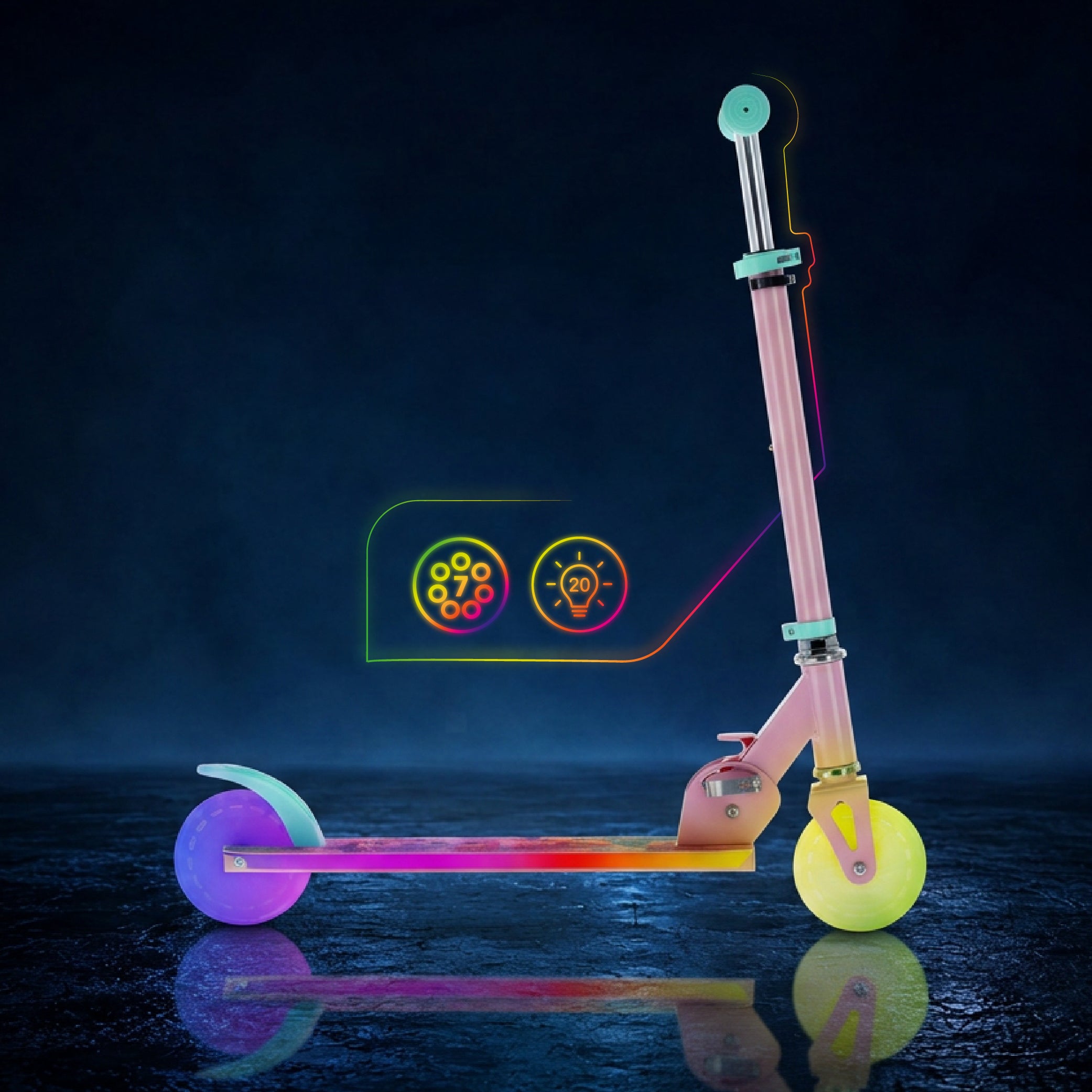 LUMI RIDE Hulajnoga dwukołowa dla dzieci składana regulowana LED 7 kolorów 20 programów KOTKI jasny różowy Sun Baby