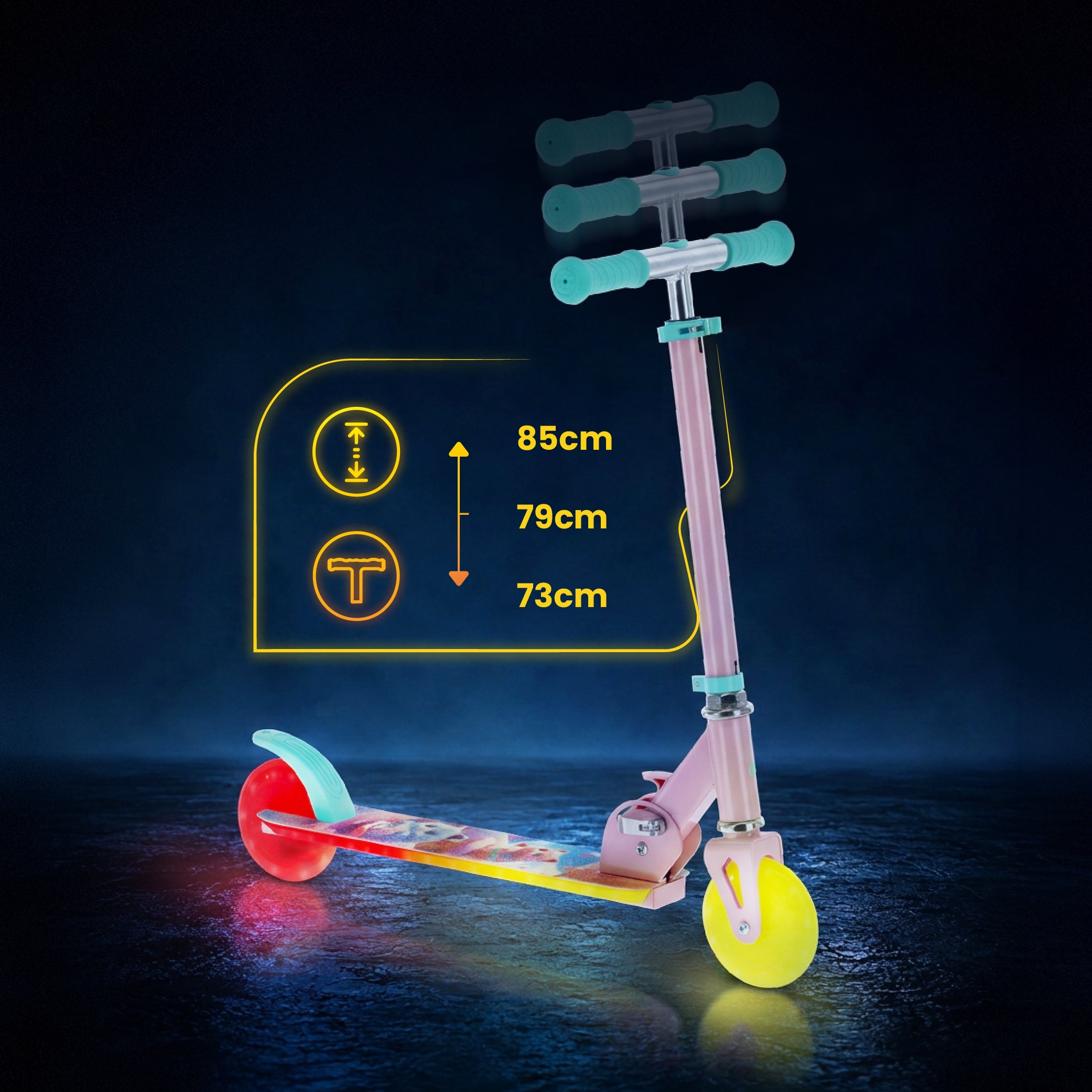 LUMI RIDE Hulajnoga dwukołowa dla dzieci składana regulowana LED 7 kolorów 20 programów KOTKI jasny różowy Sun Baby