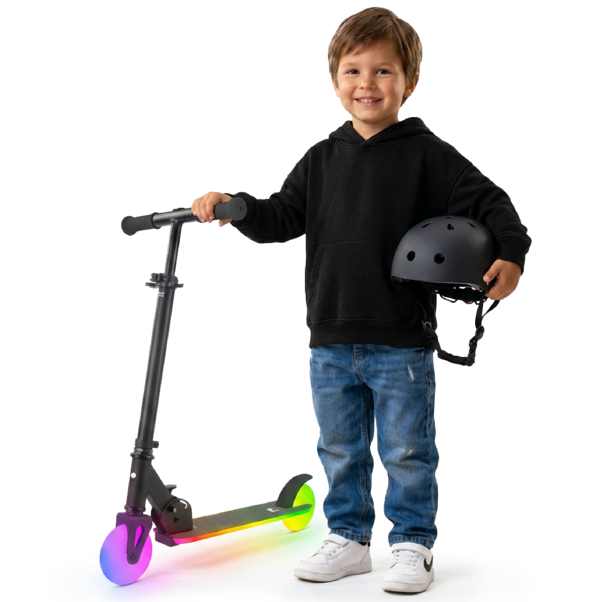 LUMI RIDE Hulajnoga dwukołowa dla dzieci składana regulowana LED 7 kolorów 20 programów czarny Sun Baby