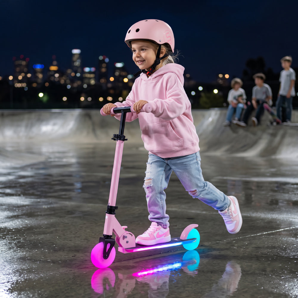 LUMI RIDE Zweirädriger Kinderroller, faltbar, verstellbar, LED, 7 Farben, 20 Programme, rosa, Sun Baby, 2. Klasse 