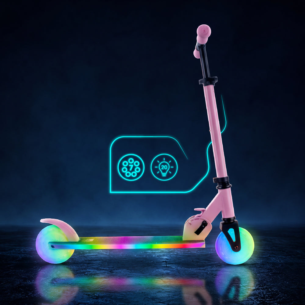LUMI RIDE Zweirädriger Kinderroller, faltbar, verstellbar, LED, 7 Farben, 20 Programme, rosa, Sun Baby, 2. Klasse 