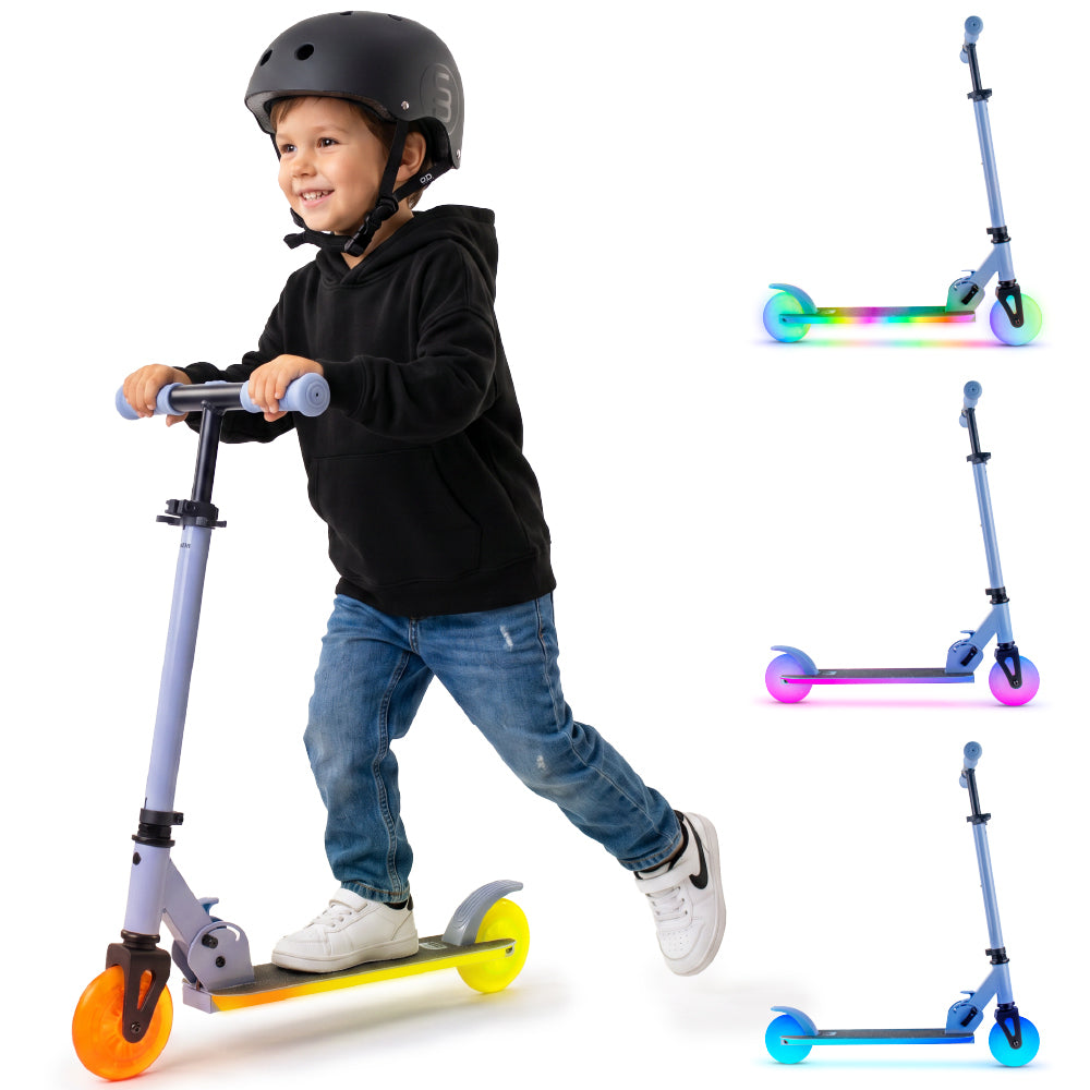LUMI RIDE Zweirädriger Kinderroller, faltbar, verstellbar, LED, 7 Farben, 20 Programme, blau, Sun Baby 