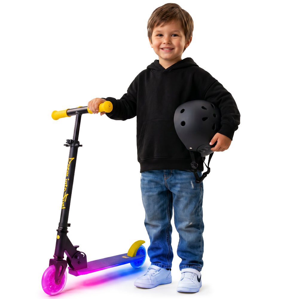 LUMI RIDE Hulajnoga dwukołowa dla dzieci składana regulowana LED 7 kolorów 20 programów czarny żółty Sun Baby