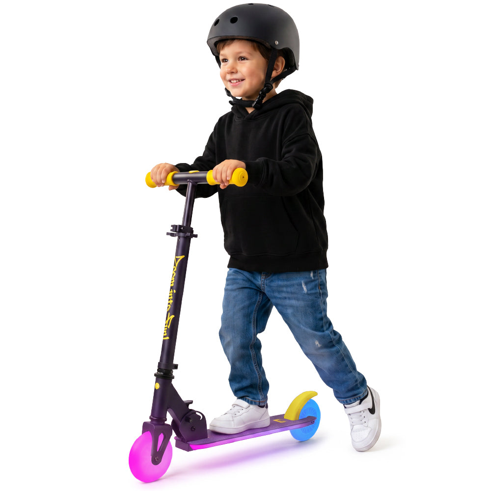 LUMI RIDE Hulajnoga dwukołowa dla dzieci składana regulowana LED 7 kolorów 20 programów czarny żółty Sun Baby