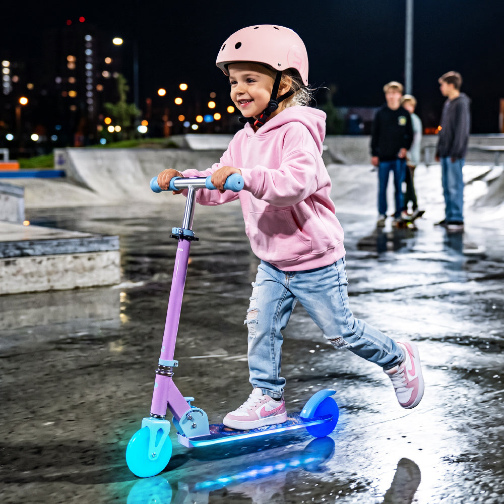LUMI RIDE Hulajnoga dwukołowa dla dzieci składana regulowana LED 7 kolorów 20 programów Unicorn Sun Baby