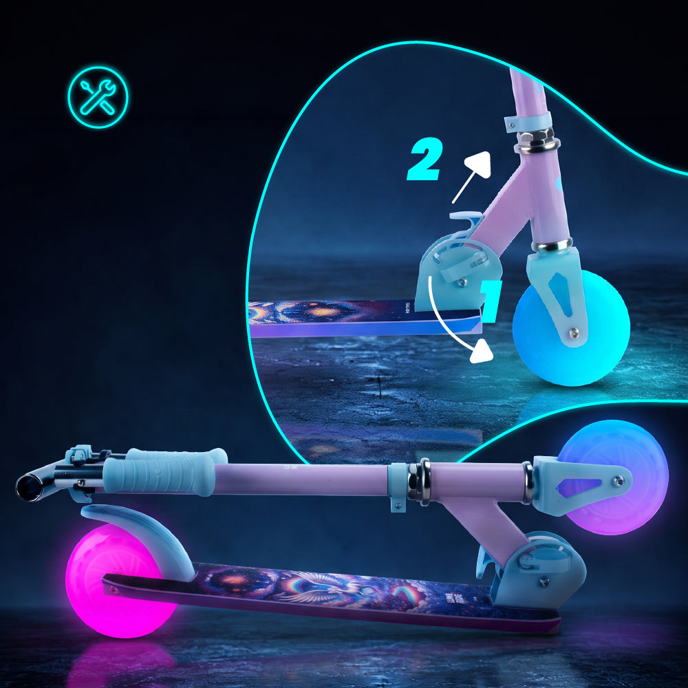 LUMI RIDE Hulajnoga dwukołowa dla dzieci składana regulowana LED 7 kolorów 20 programów Unicorn Sun Baby
