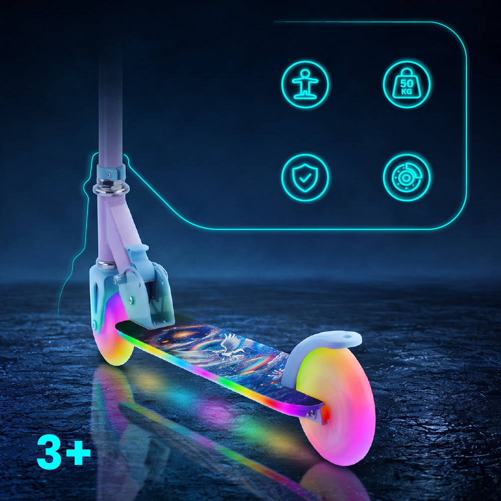 LUMI RIDE Hulajnoga dwukołowa dla dzieci składana regulowana LED 7 kolorów 20 programów Unicorn Sun Baby