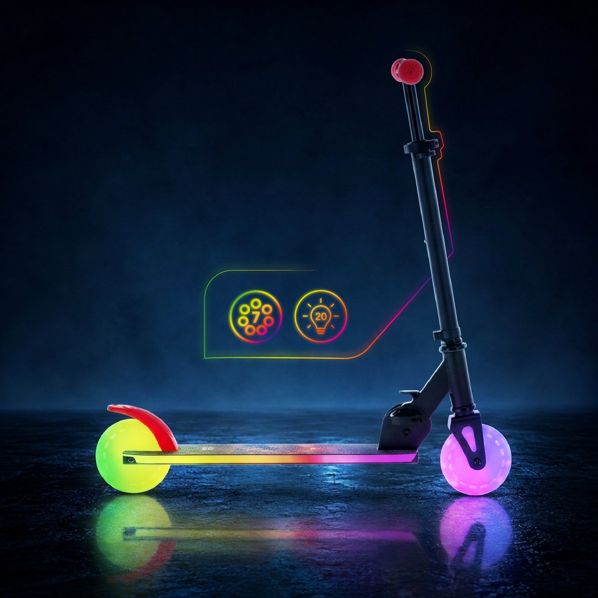 LUMI RIDE Hulajnoga dwukołowa dla dzieci składana regulowana LED 7 kolorów 20 programów DINOZAURY czarny Sun Baby