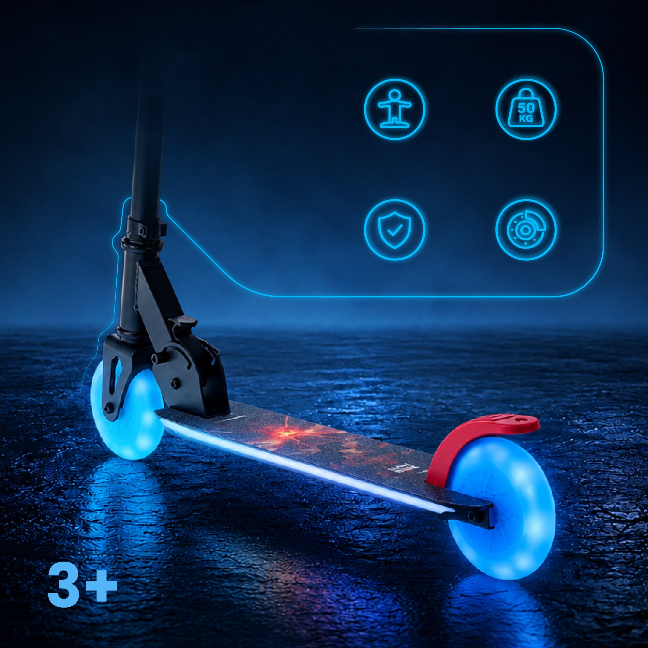 LUMI RIDE Hulajnoga dwukołowa dla dzieci składana regulowana LED 7 kolorów 20 programów DINOZAURY czarny Sun Baby