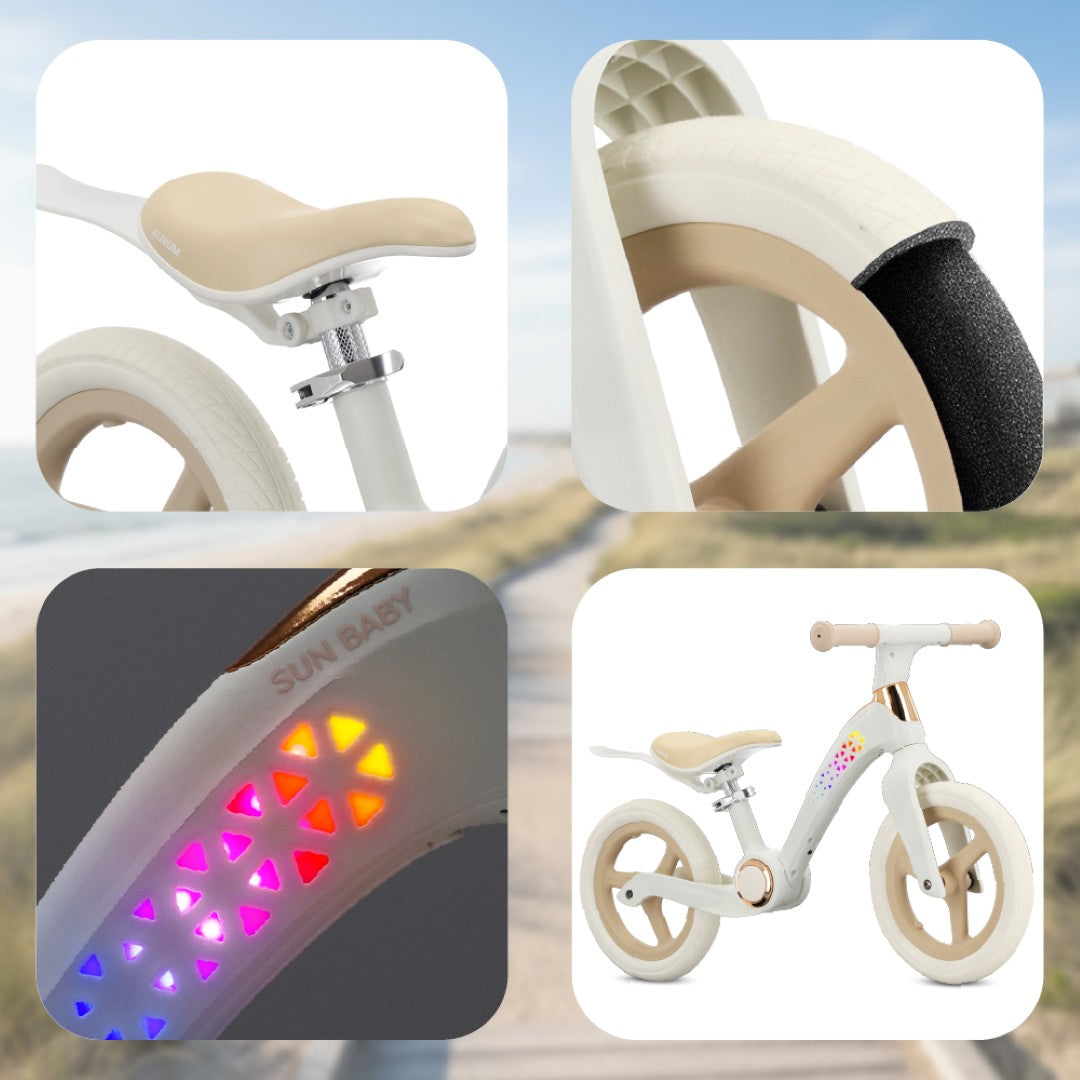 Rowerek biegowy dla dzieci Rower składany lekki 3,8 kg AURUM PP koła piankowe rama LED kremowy beżowy