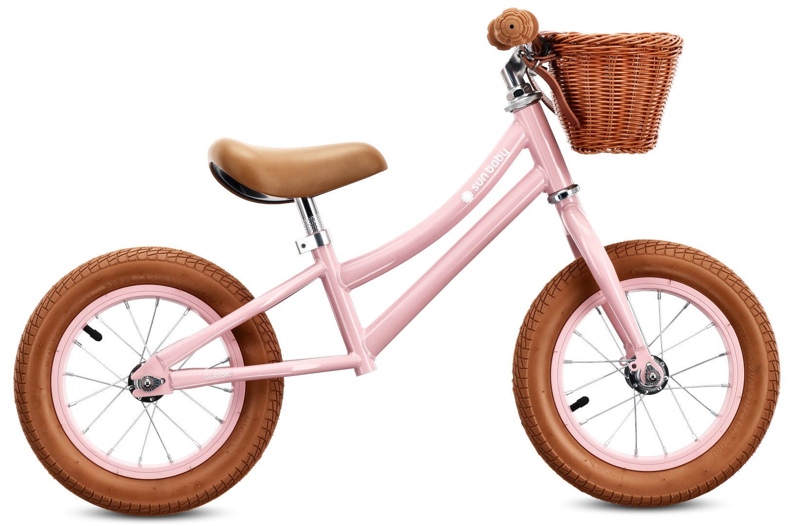 Rowerek biegowy dla dzieci Rower Koszyk Lekki Retro pompowane koła Classic różowy