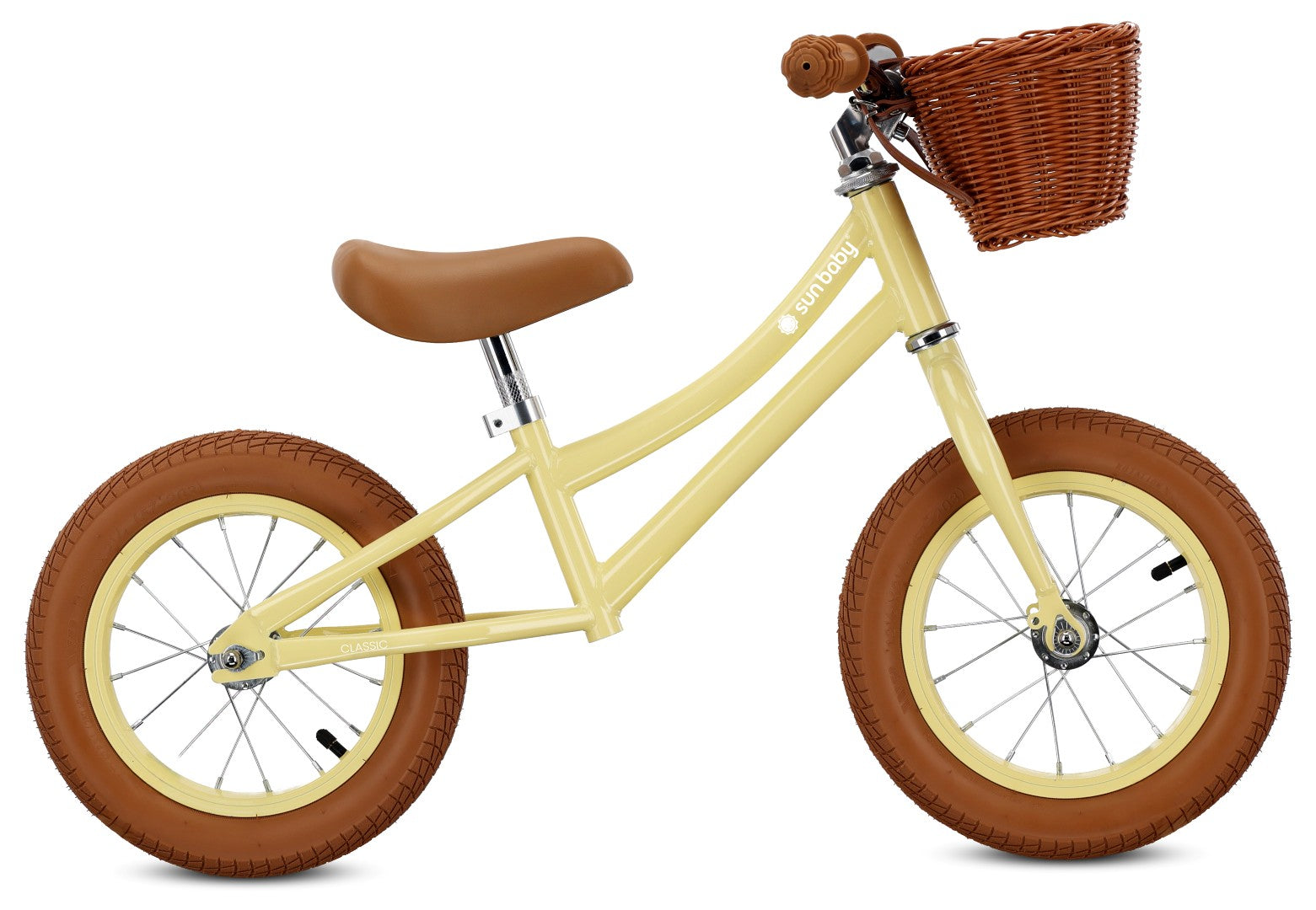 Rowerek biegowy dla dzieci Rower Koszyk Lekki Retro pompowane koła Classic butter yellow