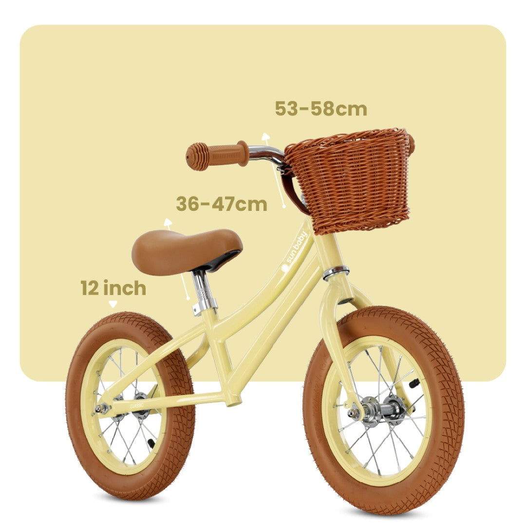 Ekologiczny Rowerek biegowy dla dzieci Rower Koszyk Lekki 3,9 kg Retro pompowane koła Classic butter yellow