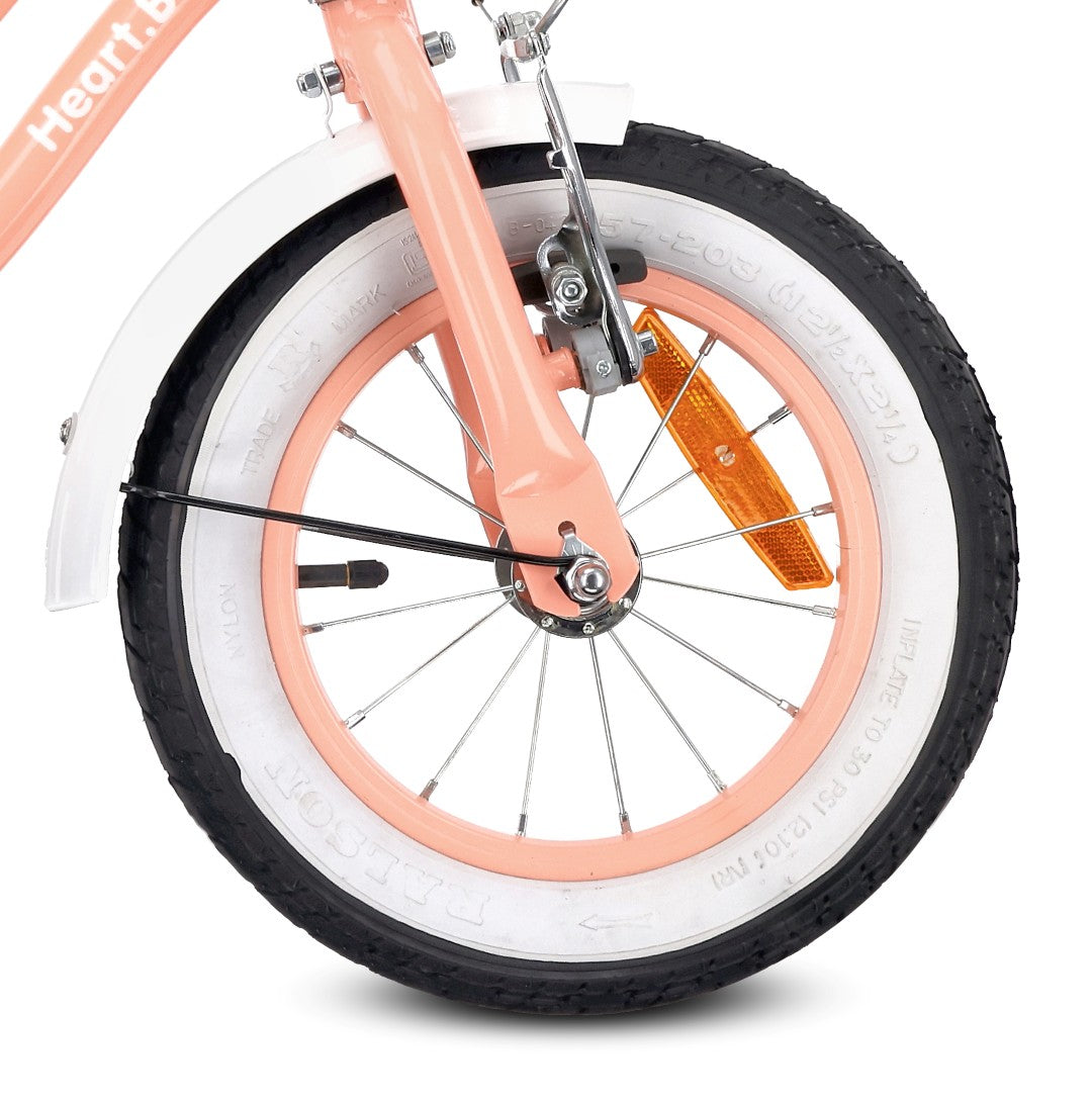 Rower dziecięcy Rower dla dziewczynki 12 cali Koszyk Prowadnik Kółka boczne Heart Bike morelowy Sun Baby