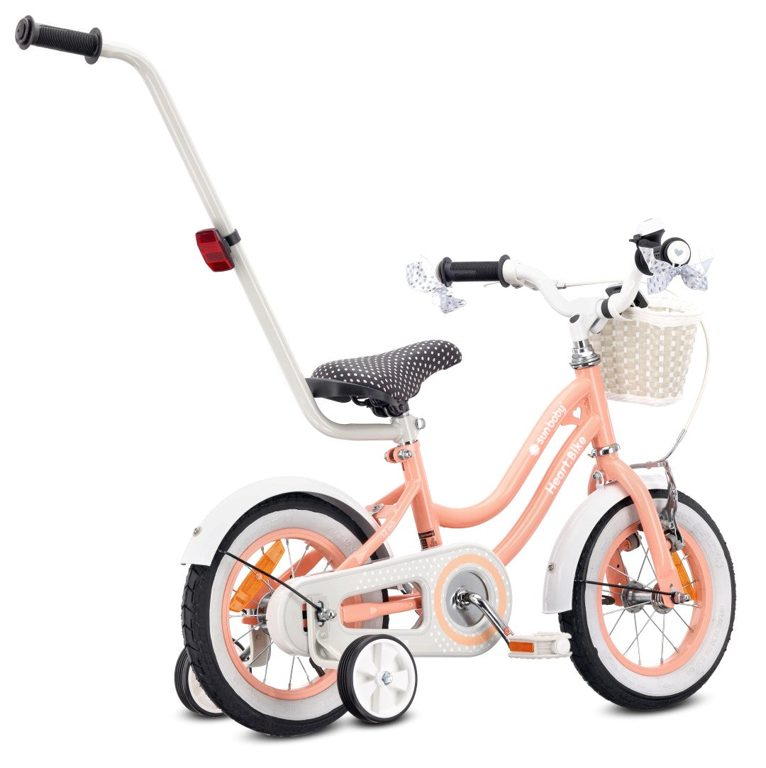 Rower dziecięcy Rower dla dziewczynki 12 cali Koszyk Prowadnik Kółka boczne Heart Bike morelowy Sun Baby