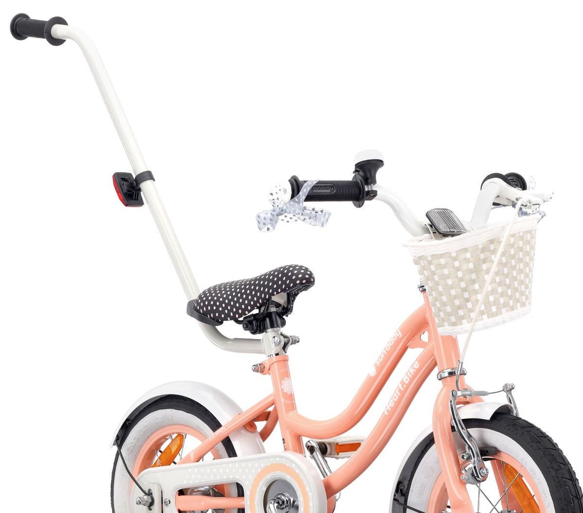 Rower dziecięcy Rower dla dziewczynki 12 cali Koszyk Prowadnik Kółka boczne Heart Bike morelowy Sun Baby