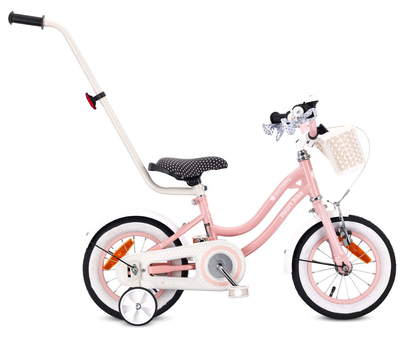 Rower dziecięcy Rower dla dziewczynki 12 cali Koszyk Prowadnik Kółka boczne Heart Bike różowy Sun Baby