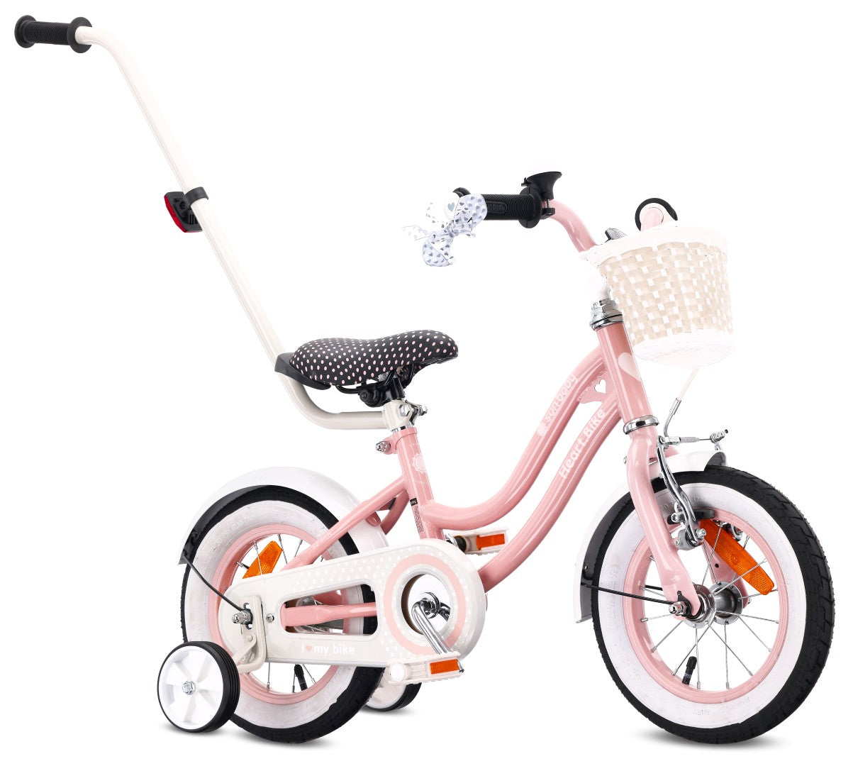 Rower dziecięcy Rower dla dziewczynki 12 cali Koszyk Prowadnik Kółka boczne Heart Bike różowy Sun Baby
