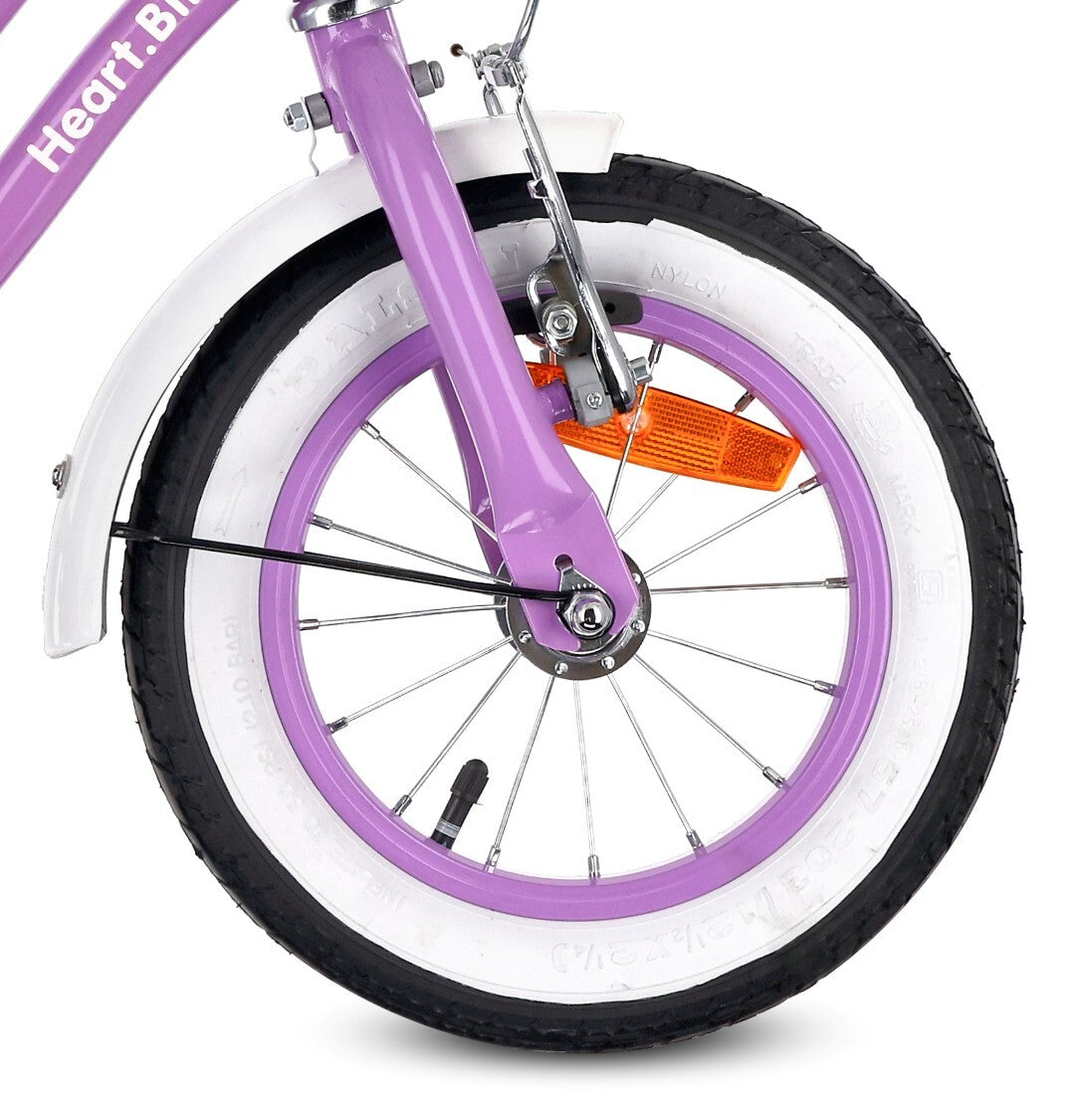 Rower dziecięcy Rower dla dziewczynki 12 cali Koszyk Prowadnik Kółka boczne Heart Bike fioletowy Sun Baby