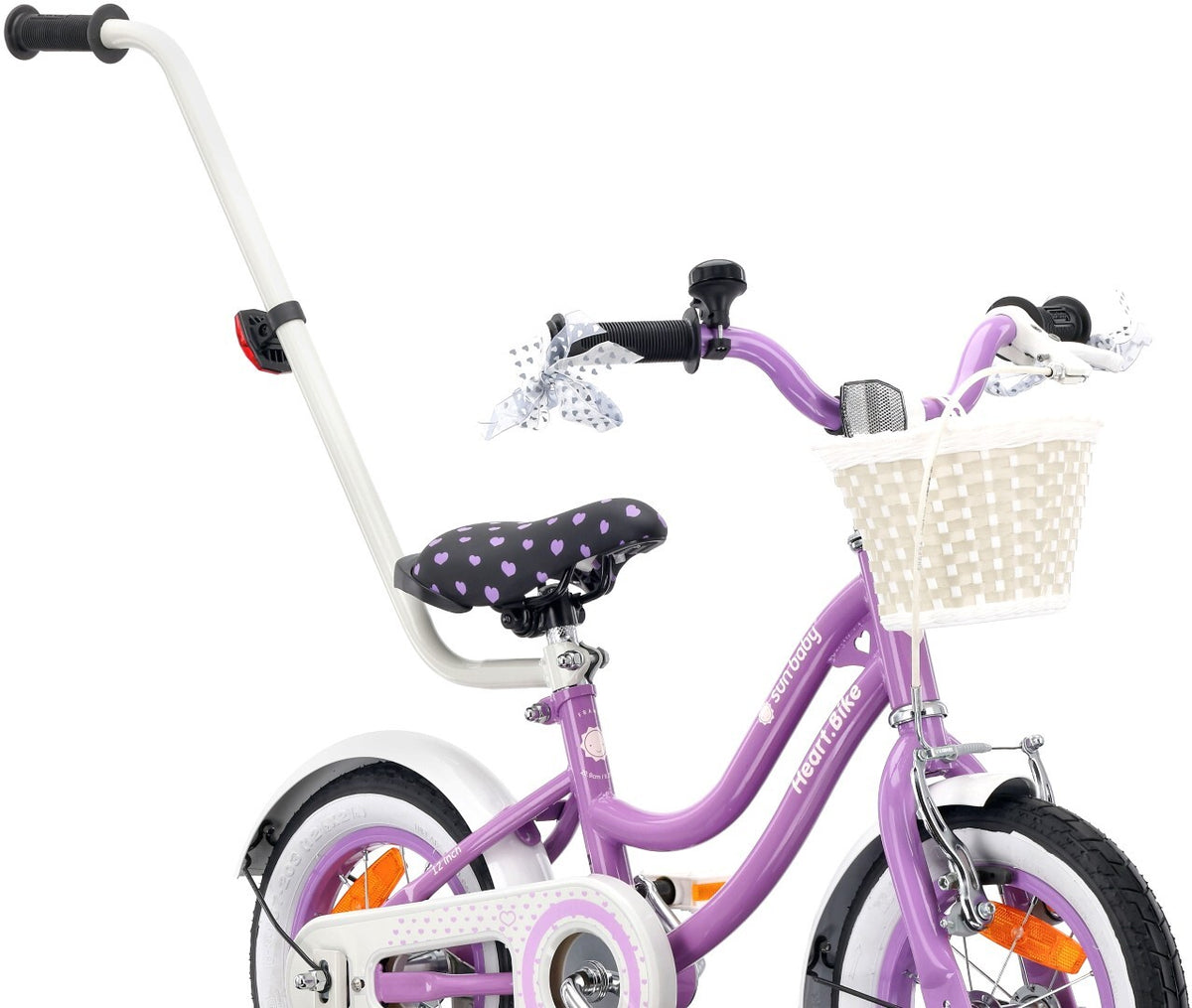 Rower dziecięcy Rower dla dziewczynki 12 cali Koszyk Prowadnik Kółka boczne Heart Bike fioletowy Sun Baby