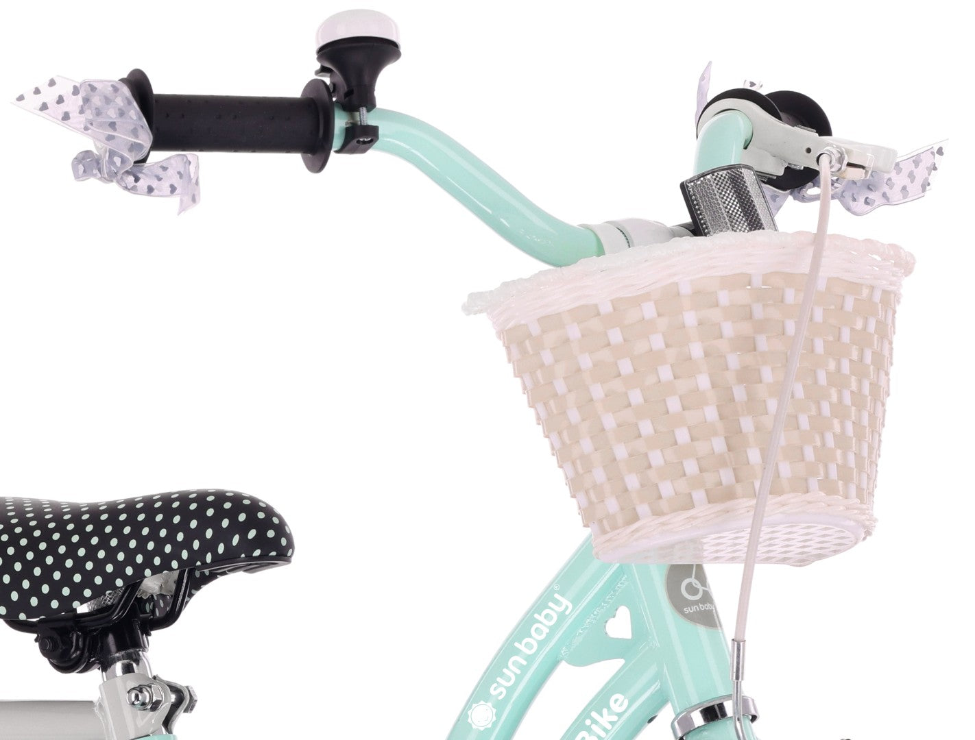 14-Zoll-Mädchenfahrrad mit Schieber, Seitenrädern und Korb, Heart Bike, mintgrün
