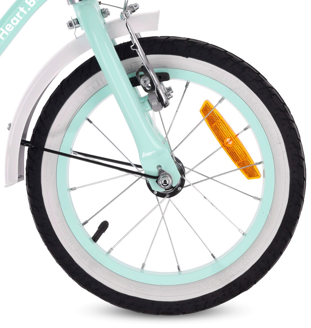 14-Zoll-Mädchenfahrrad mit Schieber, Seitenrädern und Korb, Heart Bike, mintgrün