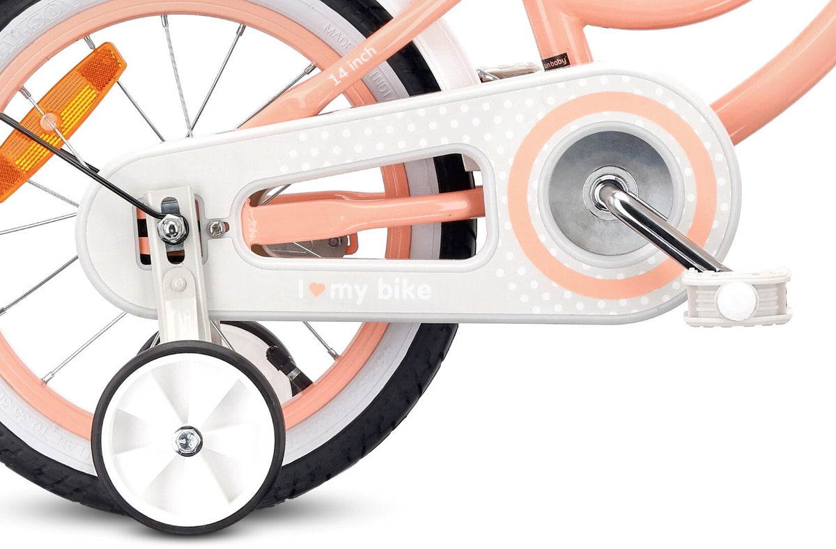 Rower dla dziewczynki 14 cali Pchacz Kółka boczne Heart bike morelowy
