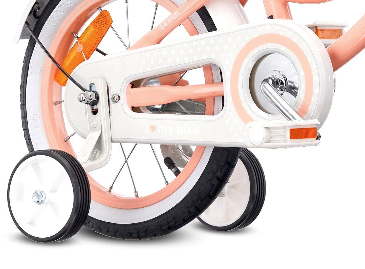 Rower dla dziewczynki 14 cali Pchacz Kółka boczne Heart bike morelowy