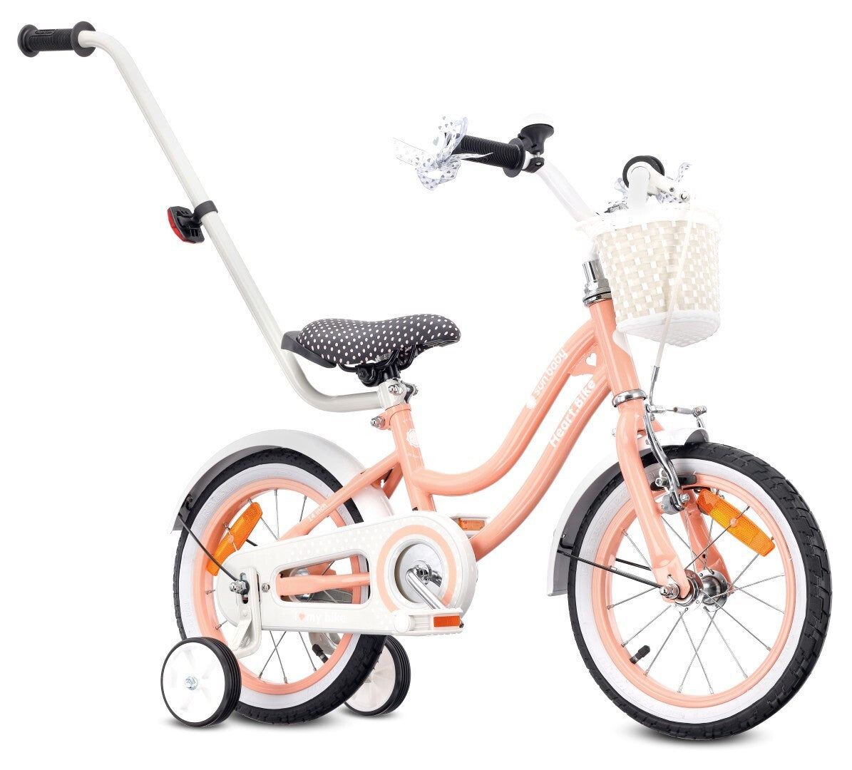 Rower dla dziewczynki 14 cali Pchacz Kółka boczne Heart bike morelowy