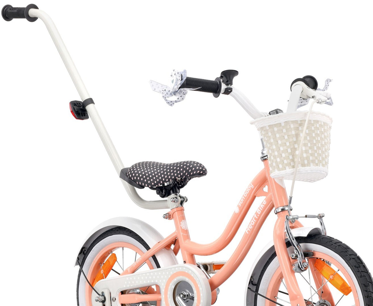 Rower dla dziewczynki 14 cali Pchacz Kółka boczne Heart bike morelowy