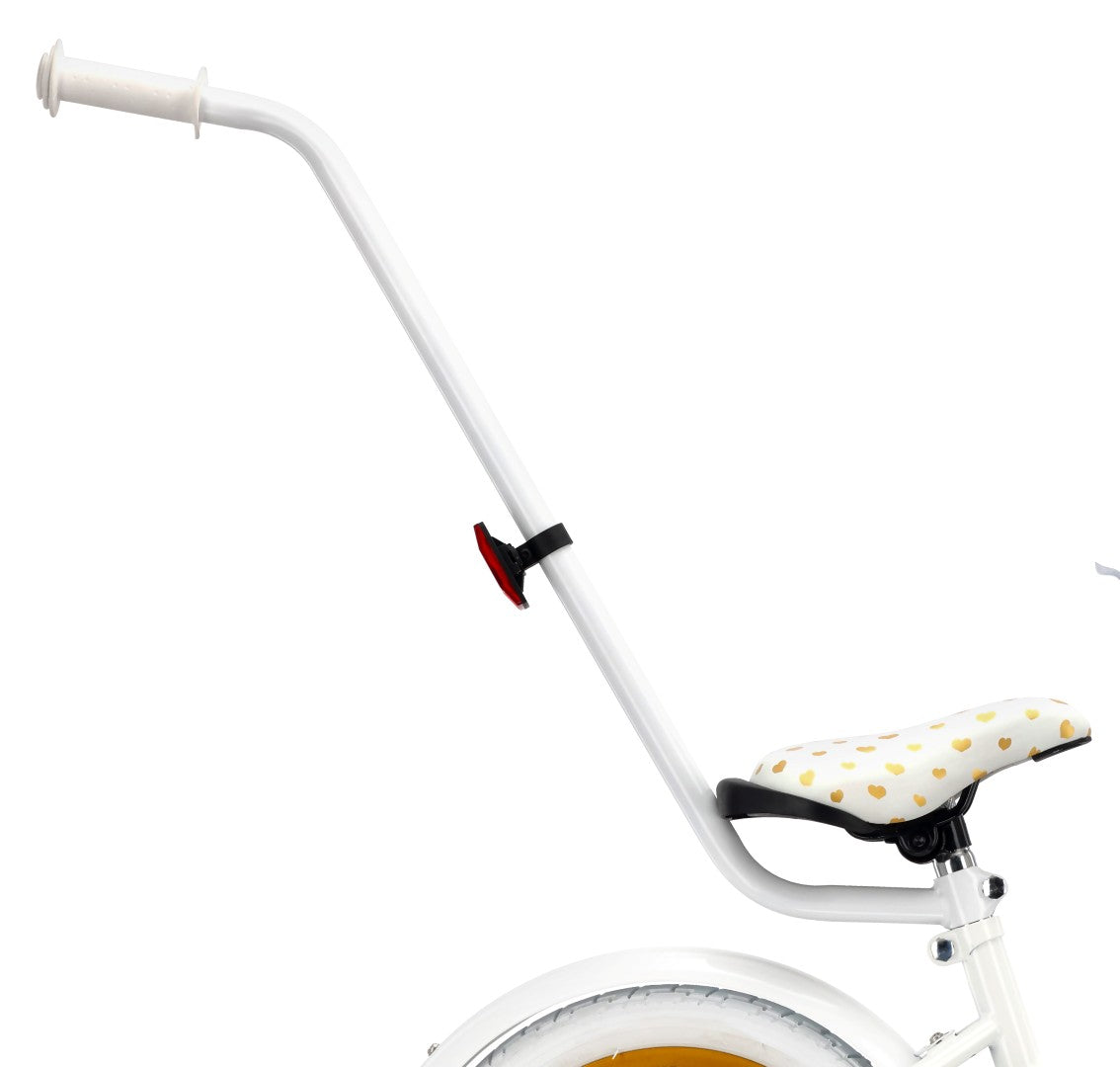 14-Zoll-Mädchenfahrrad, Schieber, Seitenräder, Korb, Herz-Fahrrad, weiß und gold