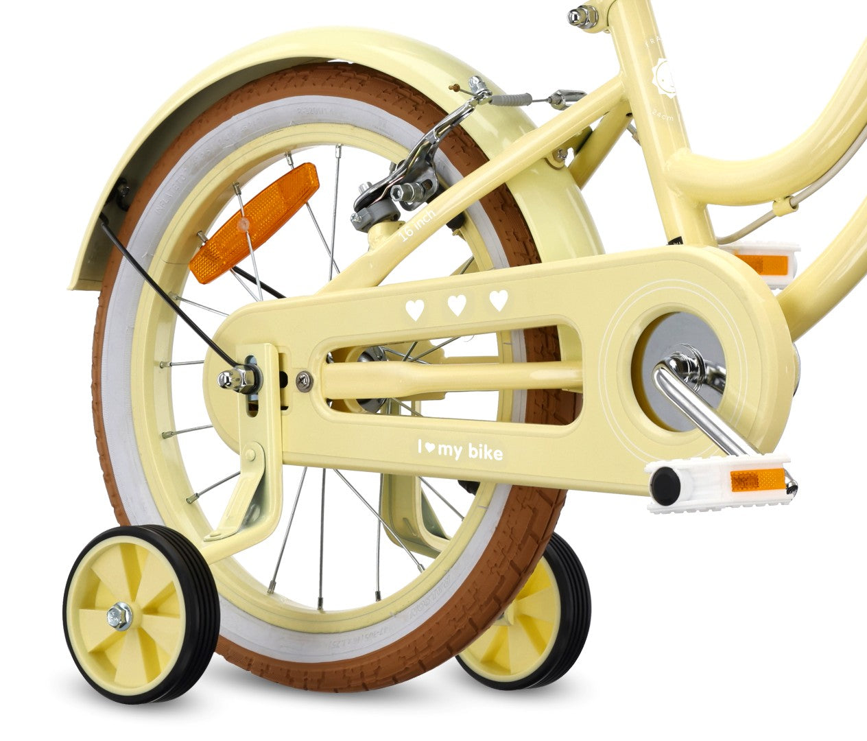 Rower dziecięcy 16 cali dla dziewczynki 4 5 6 lat Prowadnik Koszyk Kółka boczne Dzwonek Heart Bike Butter yellow