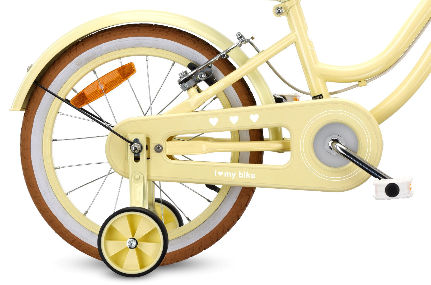 Rower dziecięcy 16 cali dla dziewczynki 4 5 6 lat Prowadnik Koszyk Kółka boczne Dzwonek Heart Bike Butter yellow