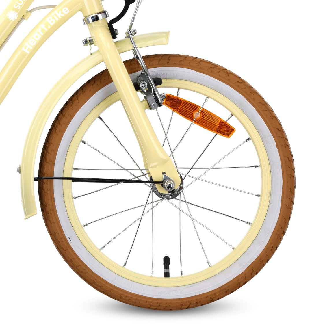 Rower dziecięcy 16 cali dla dziewczynki 4 5 6 lat Prowadnik Koszyk Kółka boczne Dzwonek Heart Bike Butter yellow