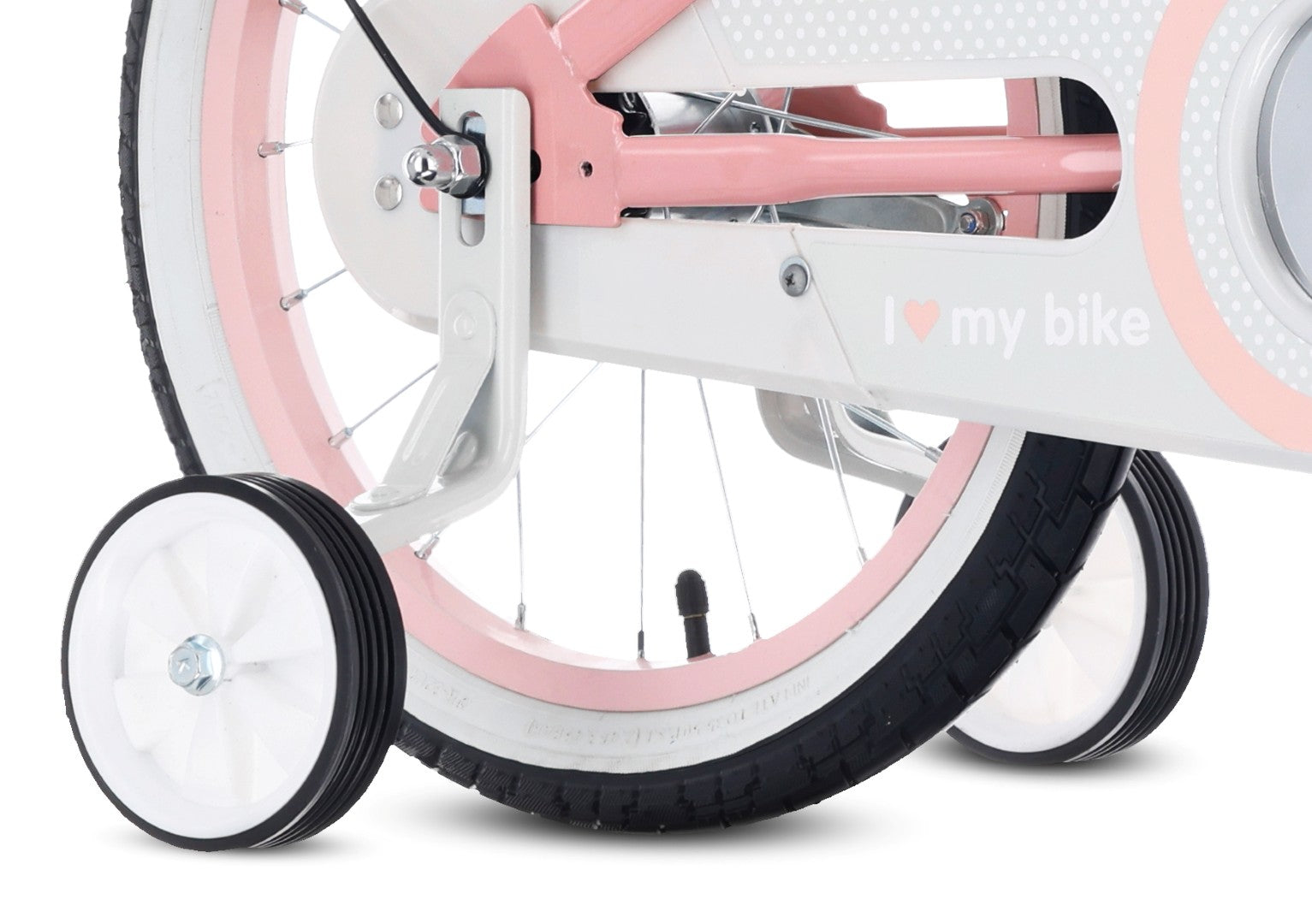 16-Zoll-Mädchenfahrrad mit Schieber und Stützrädern, Herz-Fahrrad, pink