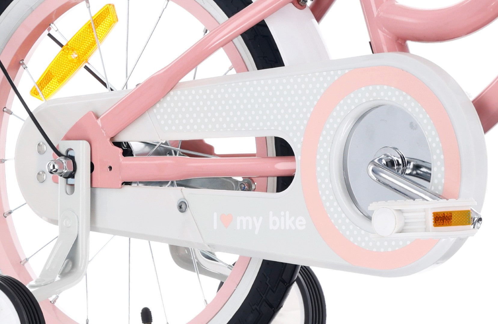 16-Zoll-Mädchenfahrrad mit Schieber und Stützrädern, Herz-Fahrrad, pink