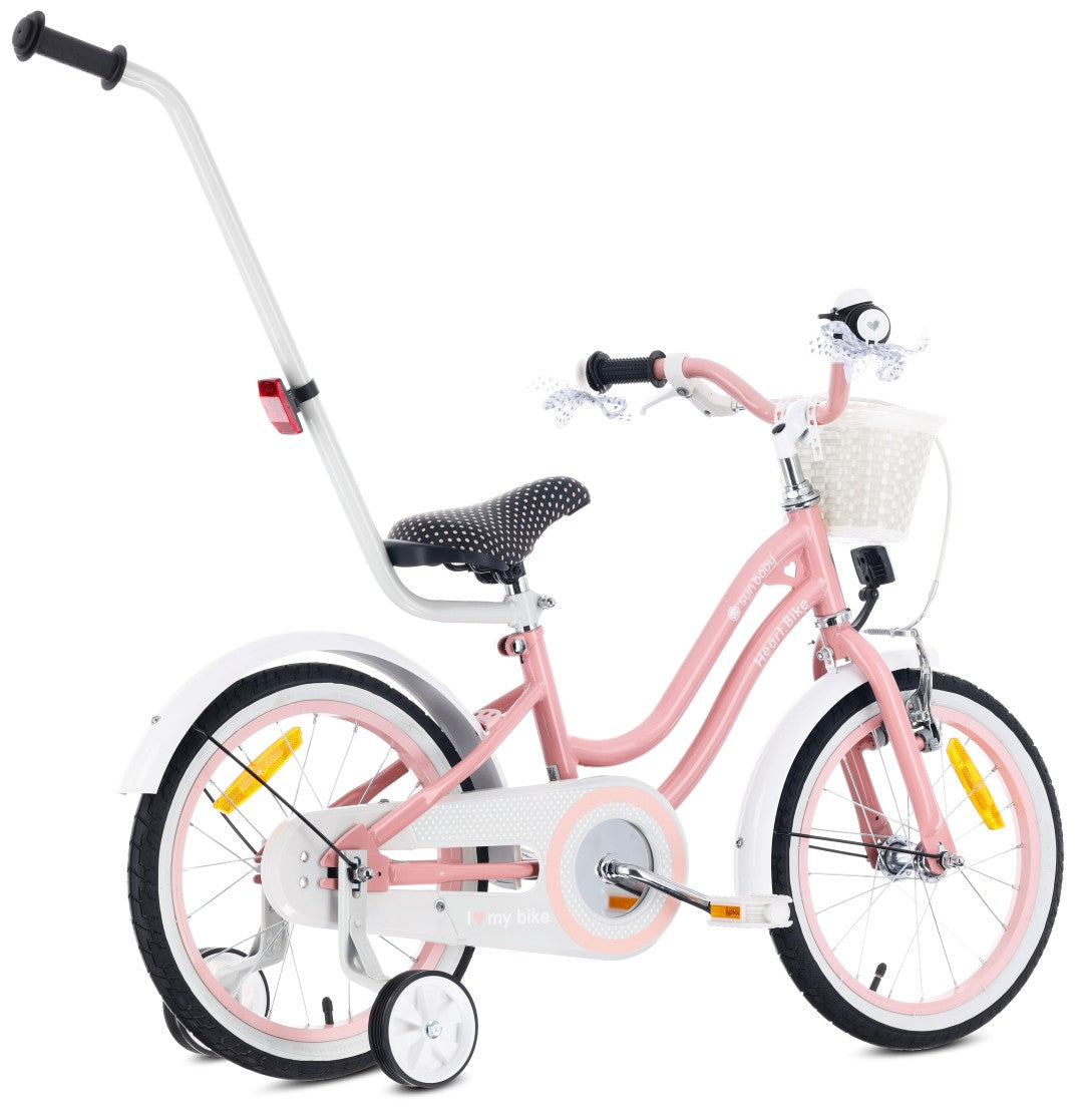 16-Zoll-Mädchenfahrrad mit Schieber und Stützrädern, Herz-Fahrrad, pink