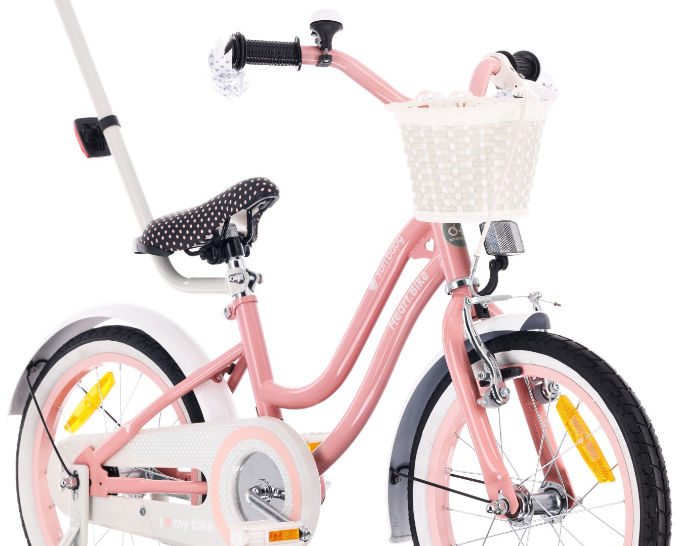 16-Zoll-Mädchenfahrrad mit Schieber und Stützrädern, Herz-Fahrrad, pink