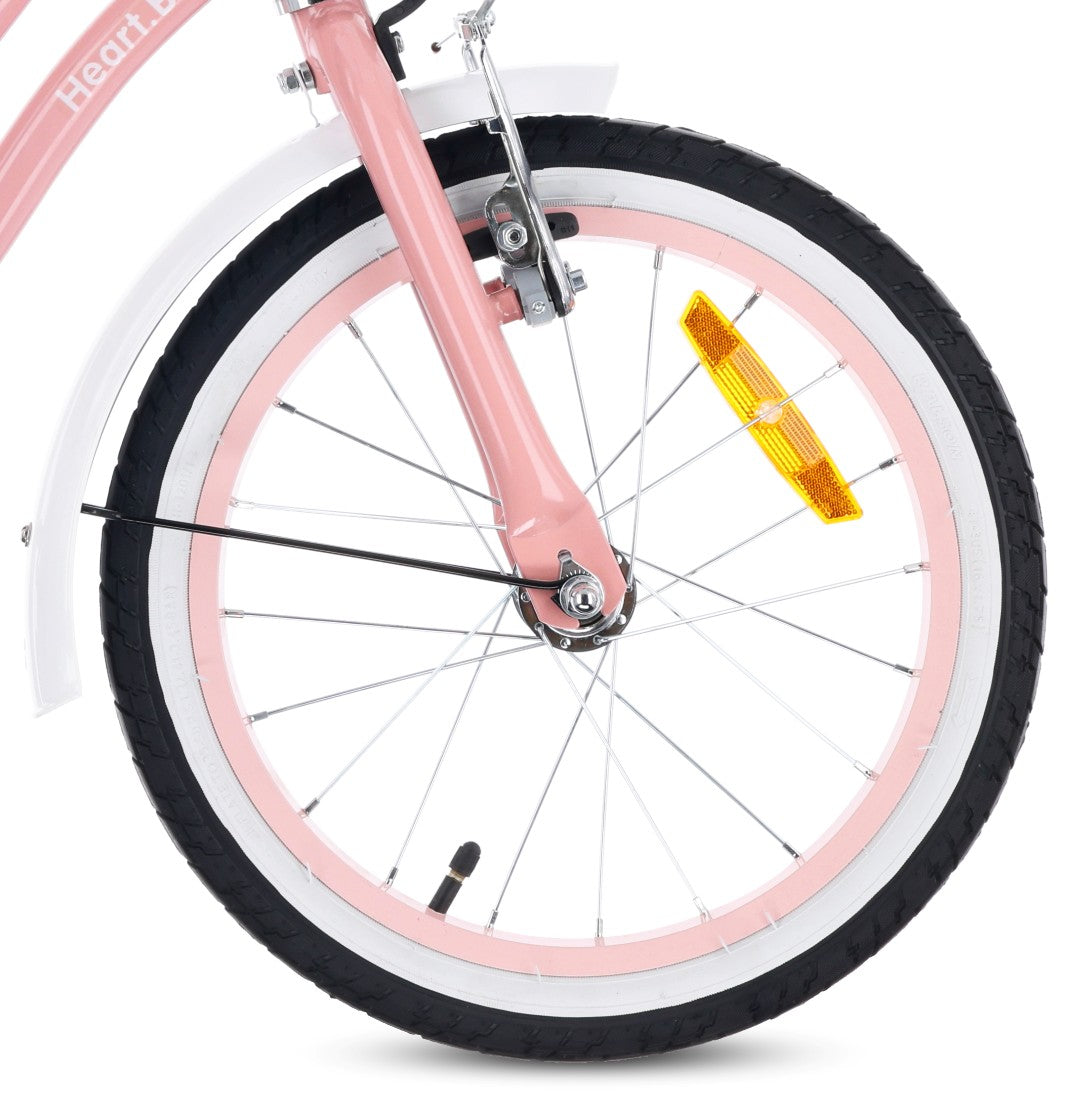 16-Zoll-Mädchenfahrrad mit Schieber und Stützrädern, Herz-Fahrrad, pink
